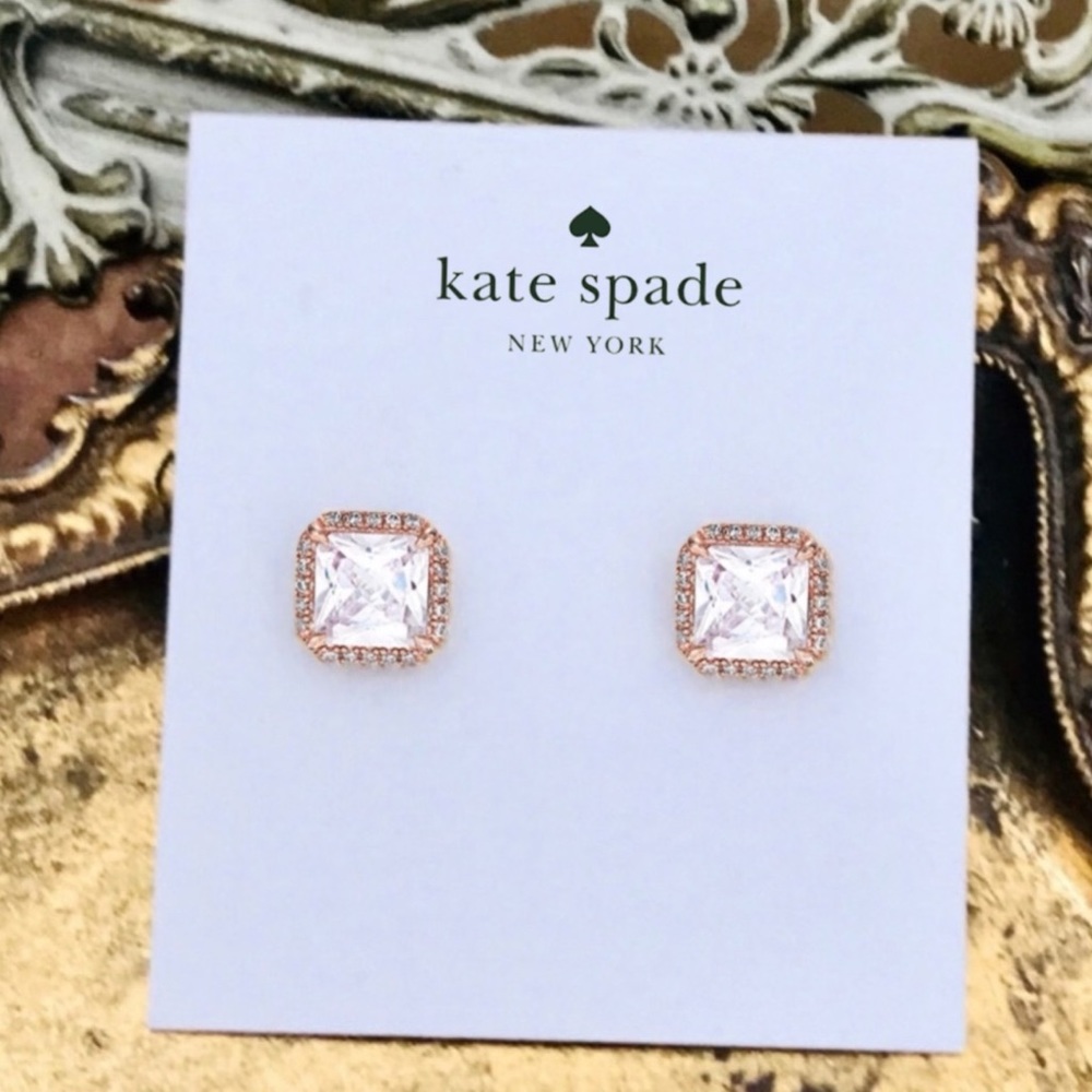 KATE SPADE • Rose Gold Save The Date Princess Cut Earrings - Picture 6 of 6